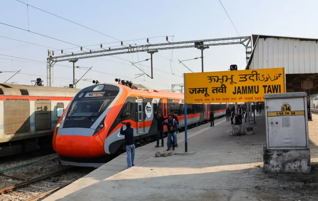 Vande Bharat Train with scenic backdrop of Jammu and Kashmir